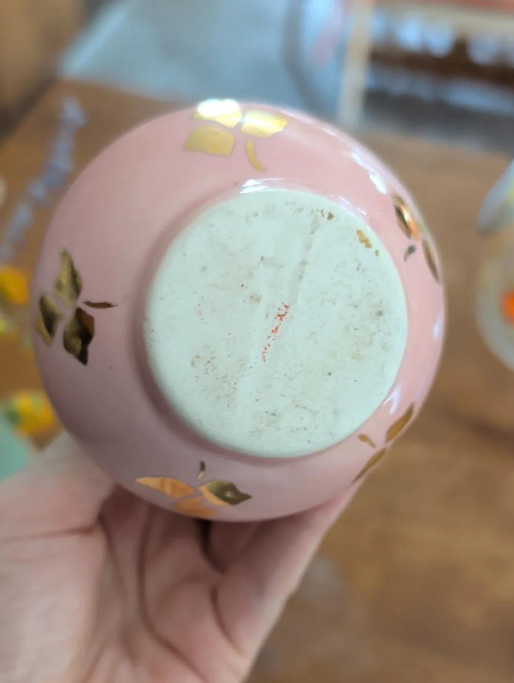 Pink Ceramic Pitcher with Gold Leaf Accents
